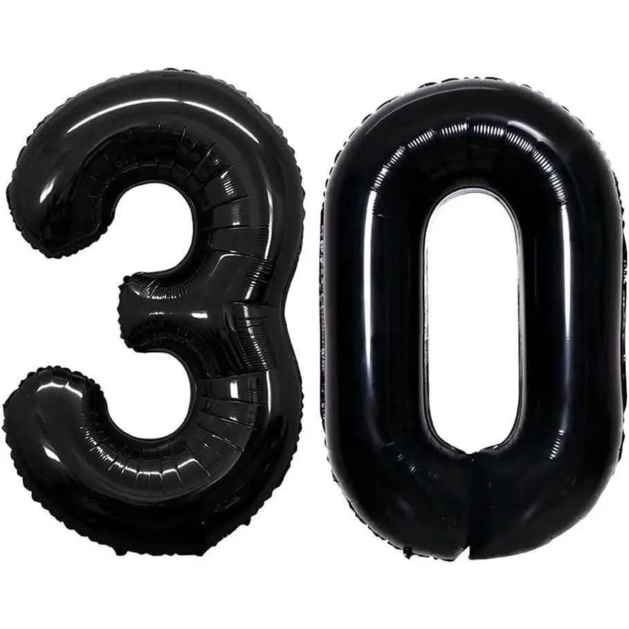 Number 30 Balloons for 30th Birthday Party Decorations, 42 Inch Jumbo Foil Helium Balloons for 30th Anniversary (Black)Gift