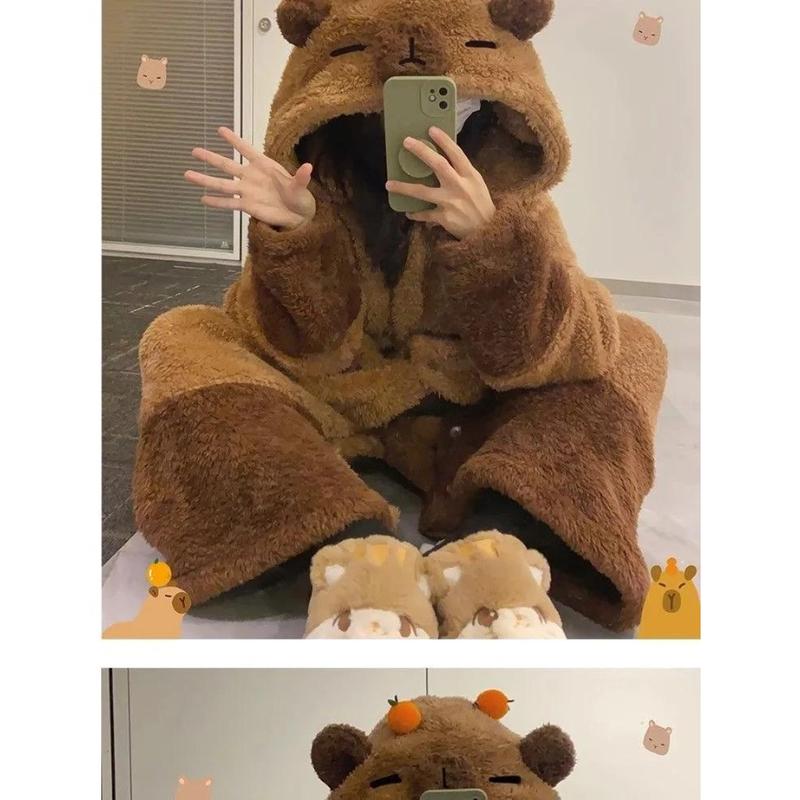 Winter Capybara Cute Cosplay Costume Robes Adult Kigurumi Unicorn Onesie Anime Nightgown Halloween Cartoon Pajamas Sleepwear