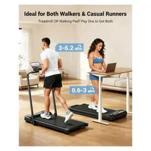 Foldable treadmill, with handrails, supports a weight of 265 pounds, features shock absorption, equipped with an LED display and remote control, suitable for home and office workouts