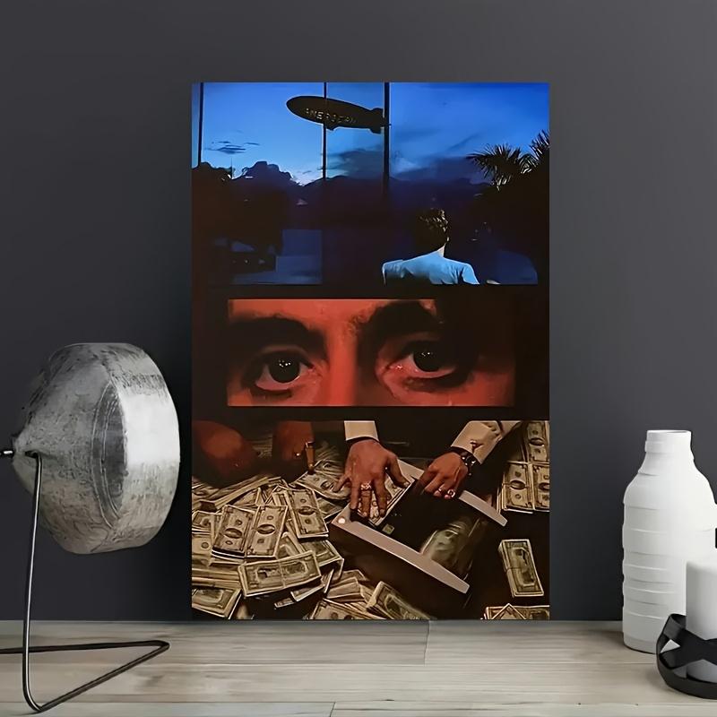 1PC Framed Painting Scarface Canvas Print Poster Classic Gangster Movie Art Mural Decoration Unique Creative Wall Art Decoration for Living Room, Bedroom, Office, Dining Room, Artwork, Perfect Gift and Decoration, Ornaments, Decor, Decoration