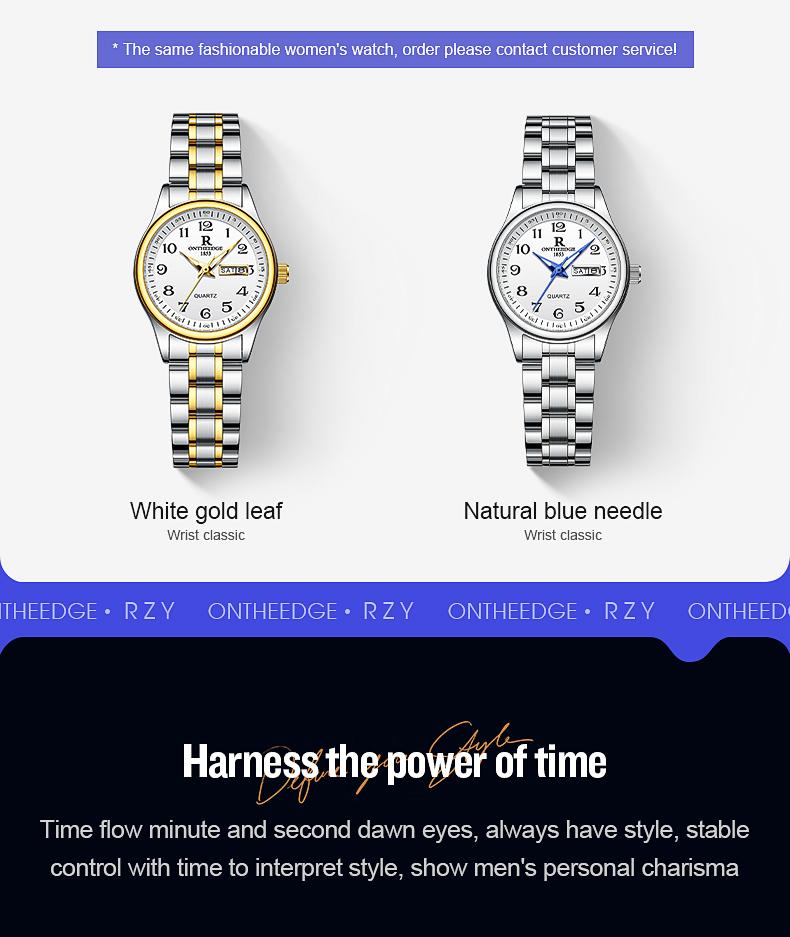 His & Hers Luxury Gold Quartz Watch Set for Senior Couples - Easy Read Large Dial, Day Date Display, Stainless Steel Band, Comfortable Casual Wristwatch, Perfect Retirement Anniversary Gift for Parents