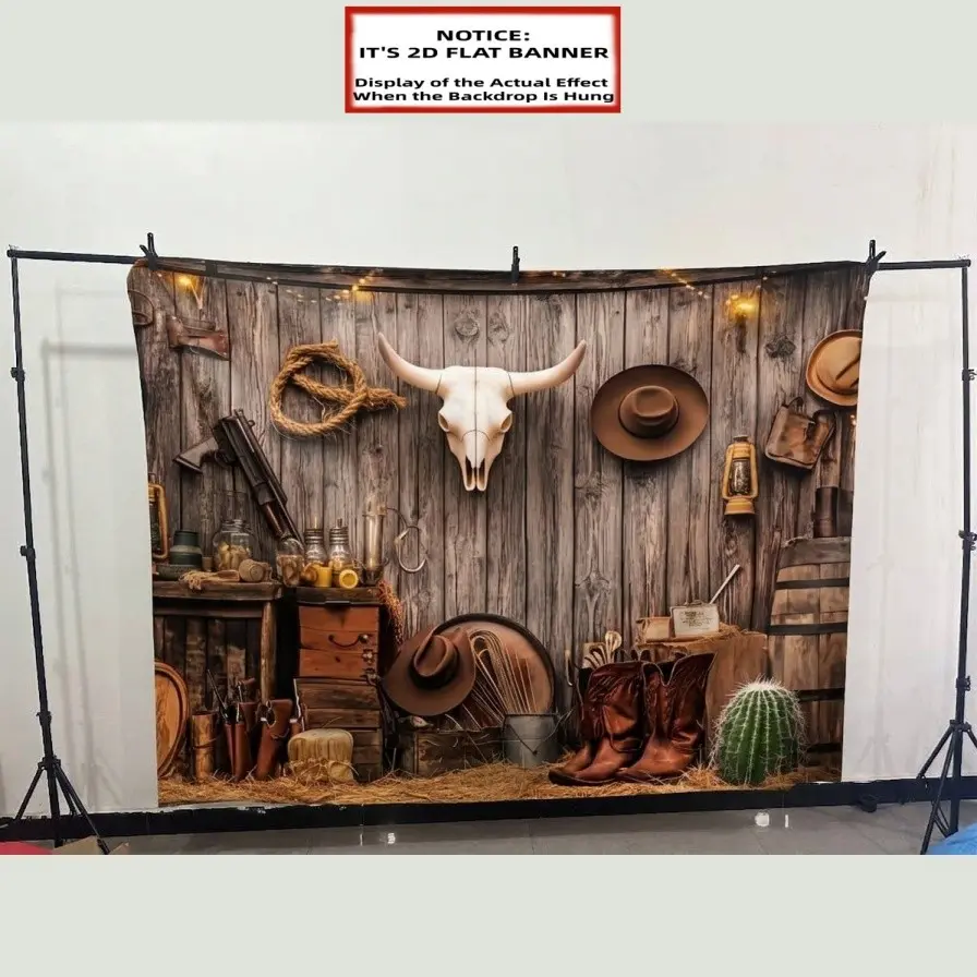 2D Flat Banner, 1pc Printing Banner, Western Cowboy Background - Polyester Fabric Photography Backdrop & Party Banner Decorations - for Family Celebrations, Home Party Decorations, Party Decorations Banners