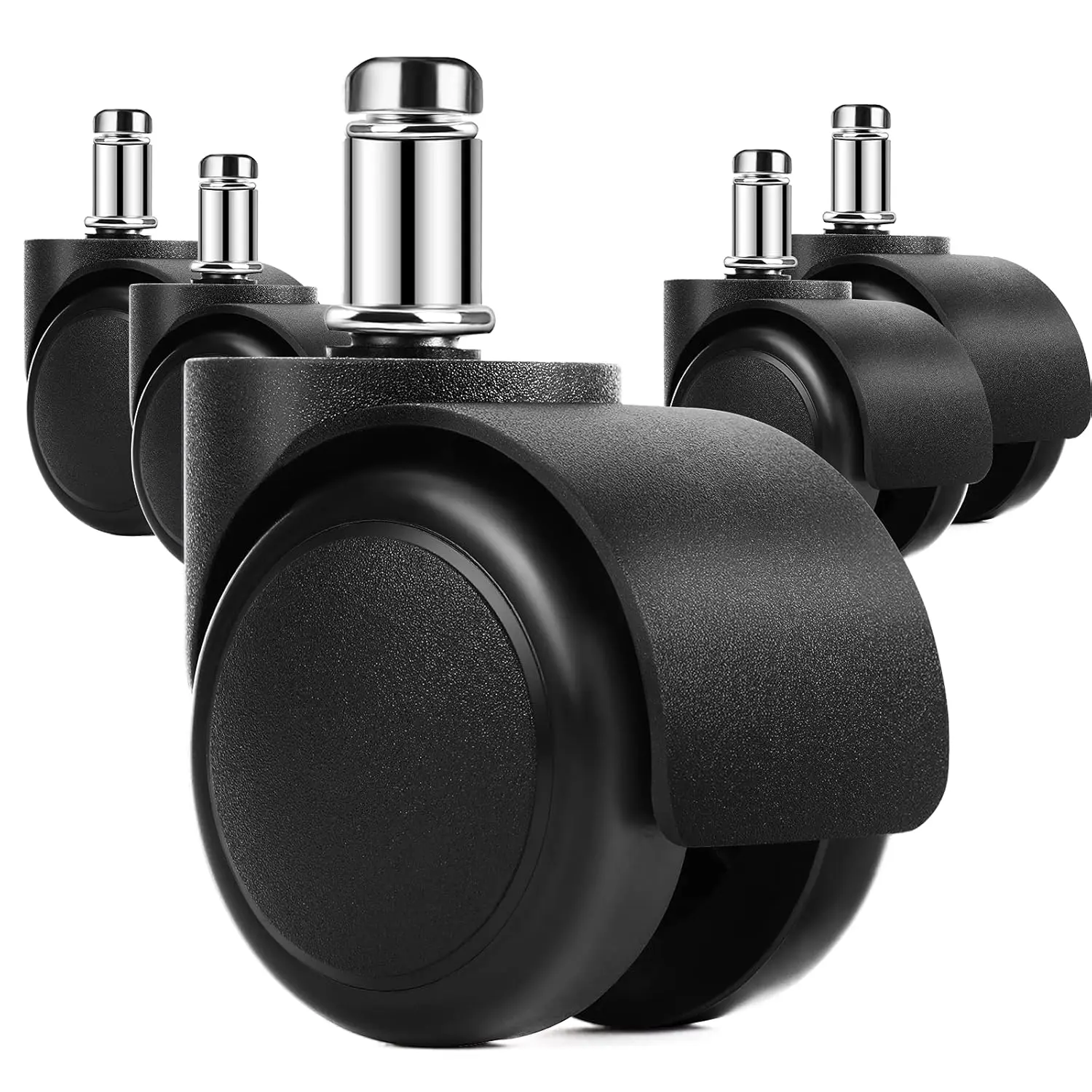 2" Office Chair  Caster Wheels, 11mm Stem, Set of 5 | 11mm Stem Only; Not for 10mm or IKEA Chairs; Quiet Rubber Casters, Hard-Floor Safe, 300 lbs