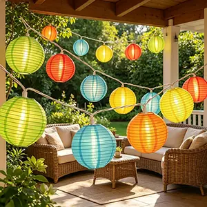 8.5FT Multicolor Lantern String Lights Plug in, 10 LED Colorful Nylon  Lanterns Lights  Connectable Christmas Party Lights for Bedroom Patio Bistro  Decor