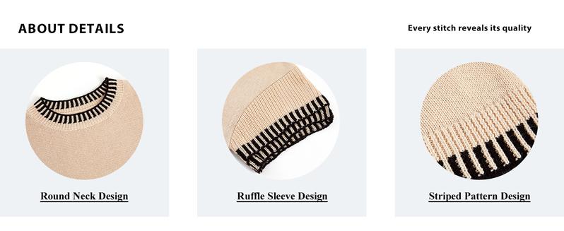 Saodimallsu Womens Short Sleeve Sweaters Tops Summer Ruffle Striped Loose Crew Neck Lightweight Soft Shirts Knit Sweater