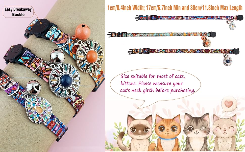 2 Pack Cat Collar Breakaway Cat Collar Set with Tassel Tribal Aztec Pattern Adjustable Safety Kitten Collar with Bell (Orange + Blue)…
