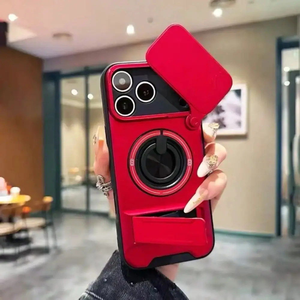 Magnetic Dual 360° Kickstand Rotatable Ring Cover for iPhone 17/16/15/14/13/12/11 Pro Max Plus Air 16e, Full Body Shockproof Protection, Slide Camera Shield, Durable Wireless Phone Accessories Case, Pc+Tpu
