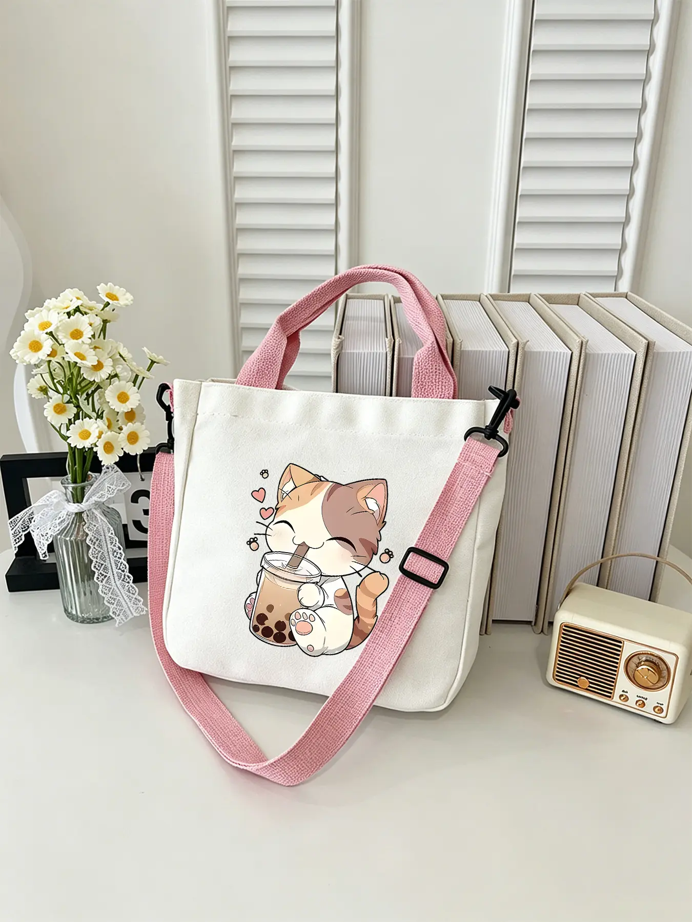 Cute Cat Pattern Stylish Women's Tote Bag, Lightweight Shoulder Bag, Simple Handbag with Adjustable Shoulder Strap, Lightweight Travel Bag, Suitable for Travel/vacation