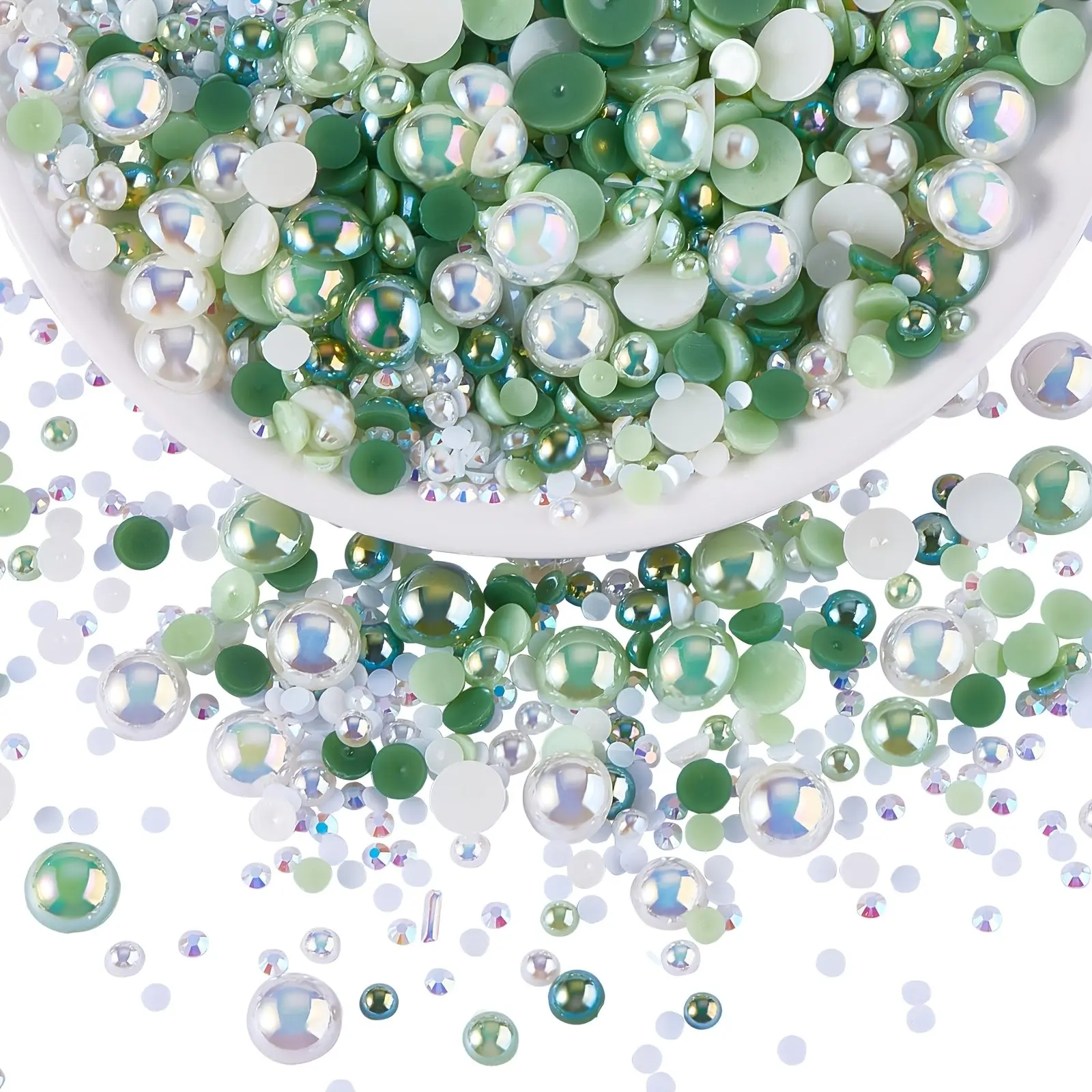 3000pcs Flat Back Nail Art Pearls and Rhinestones, bling rhinestone decoration, Nail Art Accessories, Ab Color Resin Beads, DIY Jewelry Decor, Bottle, Cup, Clothes, Shoes