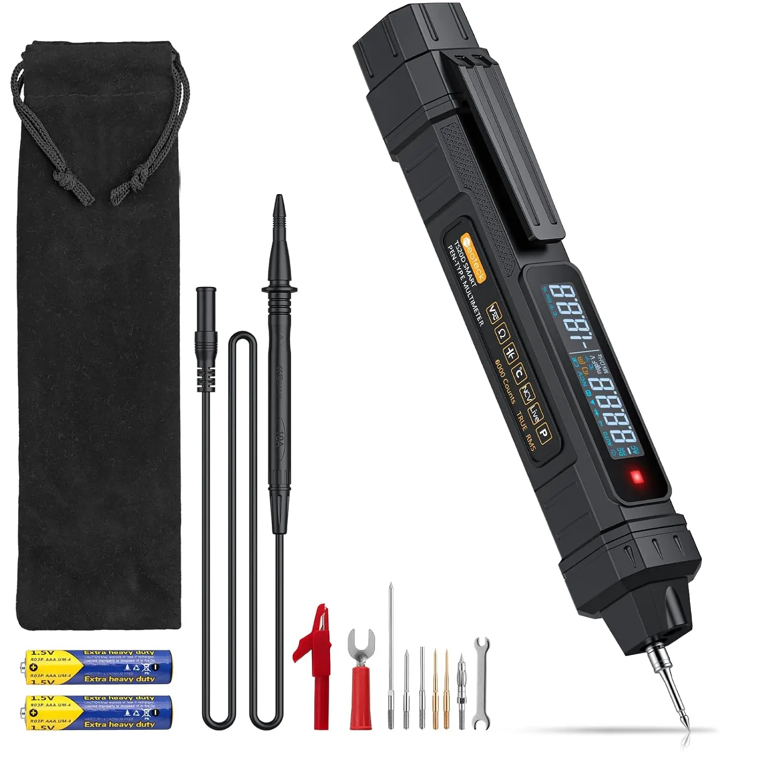 3 in 1 Pen Multimeter 6000 Counts with Phase Sequence, Digital Multimeter  Tester,   Resistance Diode Continuity Capacitance Frequency, No Temperature Measurement