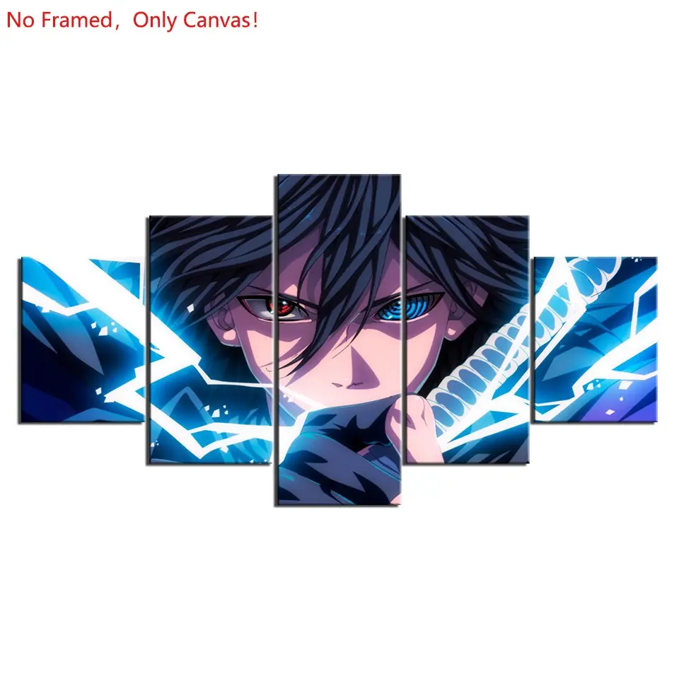 5 piece/set of frameless canvas painting print poster, classic hot-blooded anime art, Sasuke Uchiha , very suitable for Japanese two-dimensional fans, the perfect gift for bedroom, living room, kitchen, dormitory corridor, mural, wall decoration