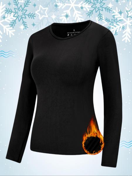 Women's Thermal Shirts Fleece Lined Athletic Tops Long Sleeve Compression Workout Baselayer for Cold Weather, Soft Breathable Round Neck Long Sleeve Thermal Warm Tops, Casual Fall & Winter Fitted Bottom Layering Shirts for Women