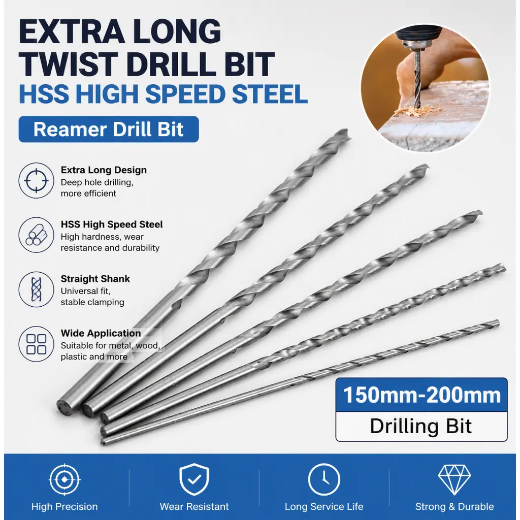 5Pcs 150mm Extra Long HSS Straight Shank Twist Drill Bits Set, 2/3/3.5/4/5mm Extended Length Drilling Bits for Wood