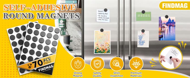 70 Pcs Round Magnets with Adhesive Backing, Flexible Self Adhesive Magnets For Crafts, Magnetic Tape, Magnetic Strips, Small Sticky Magnetic Dots For Hanging & Organizing Light Objects