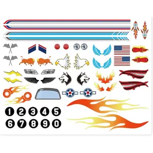 3 count Derby  Sticker Set-Racing Numbers, Flags, Lights, Stripes & Flame  - Peel & Stick  Stickers for Derby ,Cool Decorations&Accessories for Your