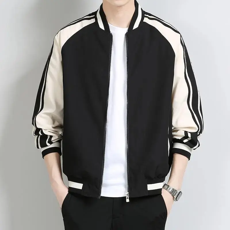 Men's Spring Jacket 2025 Korean Style Stand Collar Jacket Men's Trendy Patchwork Casual Baseball Jacket Youth Stylish TopGift