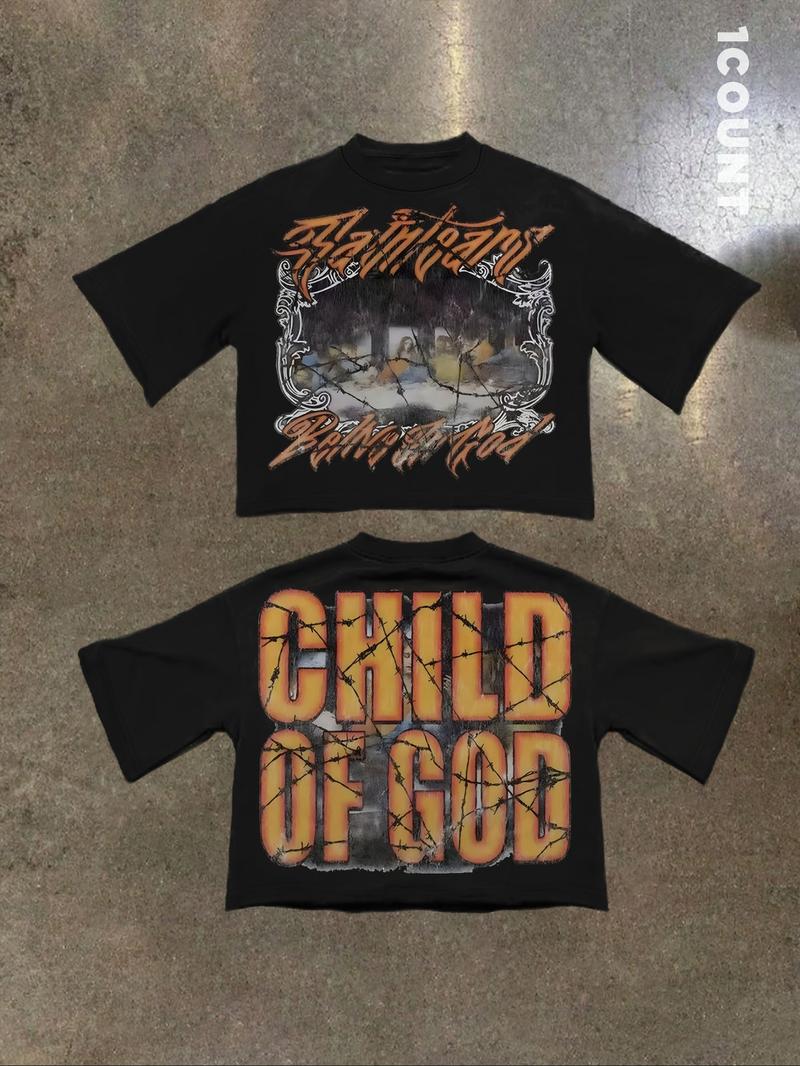 Unisex Short Sleeve Letter Print Tee, Casual Comfortable Loose Fit Fashion T-Shirt, Summer Organic Fabric, Simple Style