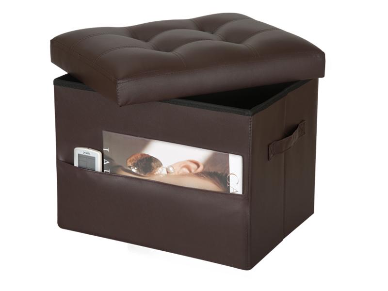 Storage Ottoman Foot Rest Stool, Foldable Leather Footstool Storage Bench with Thicker Foam Padded Seat. Foot Rest Under Desk for Living Room Bedroom 350 lbs, 17x13x13 in, Brown