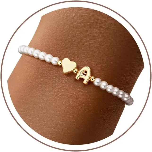 Initial Bracelets for Teen Girls, Heart Letter A-Z Bracelets | 14K  Plated Heart Letter Bracelet, Dainty Stretch  Initial Bracelet, 6-14 Year Old Girl Birthday Gifts for Teen Girl
