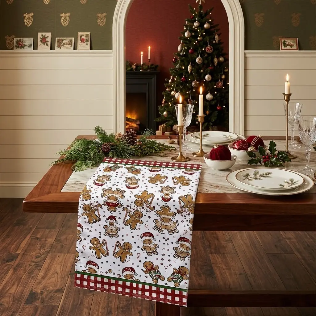 1pcs Christmas Gingerbread Man Kitchen Towel – featuring a red plaid border and a Christmas cookie print; soft and highly absorbent, making it perfect for drying dishes. A versatile towel that is an ideal choice for Christmas home décor.