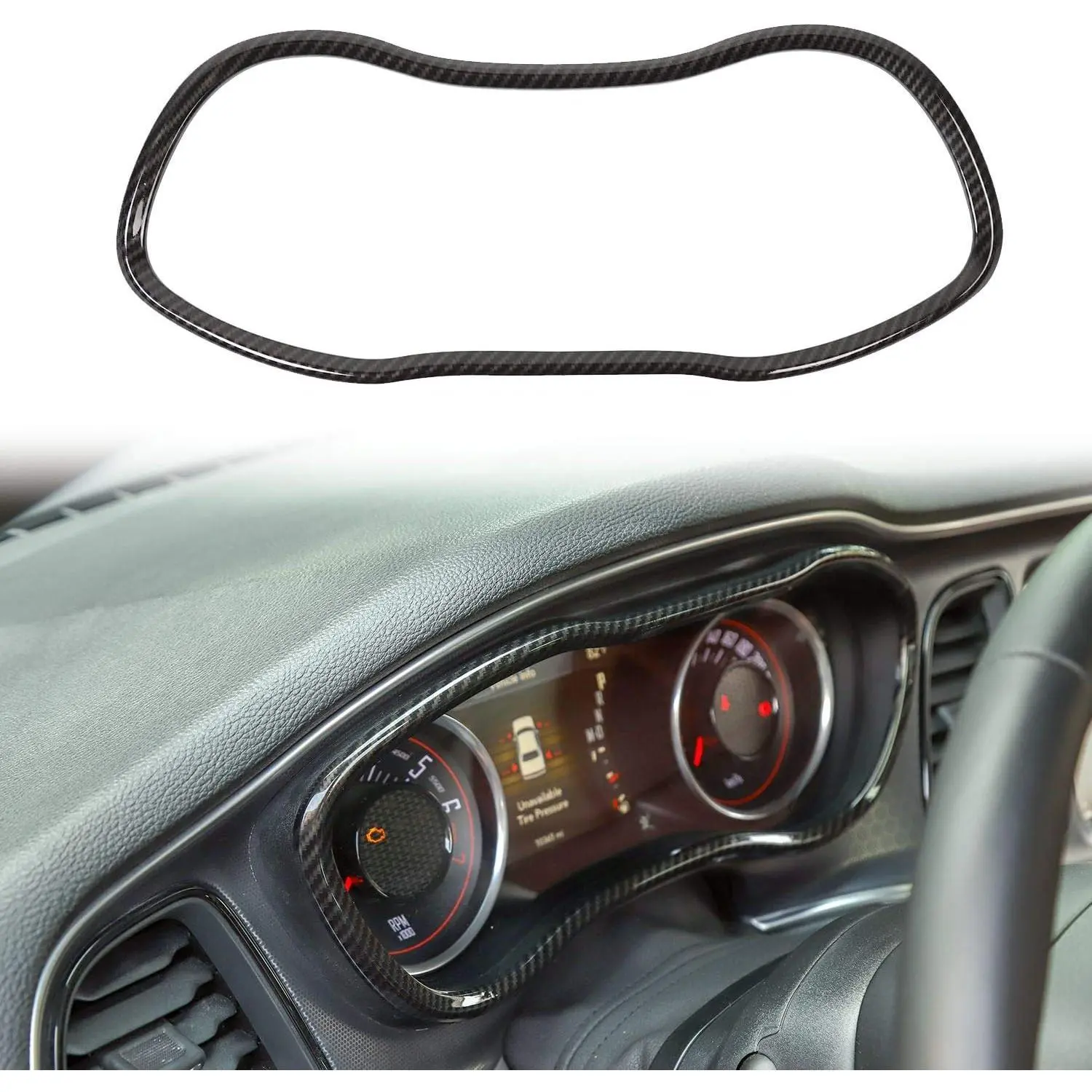 for Challenger Center Console Dashboard Instrument Dash Board Covers Trim for 2015-2025+ Dodge Challenger Interior Accessories, ABS Carbon Fiber 1pc
