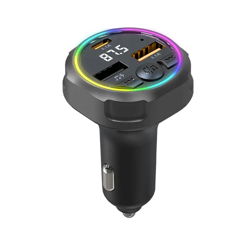 Bluetooth Car FM Transmitter Bluetooth 5.3 Wireless Radio Adapter RGB Ambient Light Dual Port Fast Charger Hands Free Call Voice Prompt MP3 Player Car Cigarette Lighter Auto Driving Travel Accessory