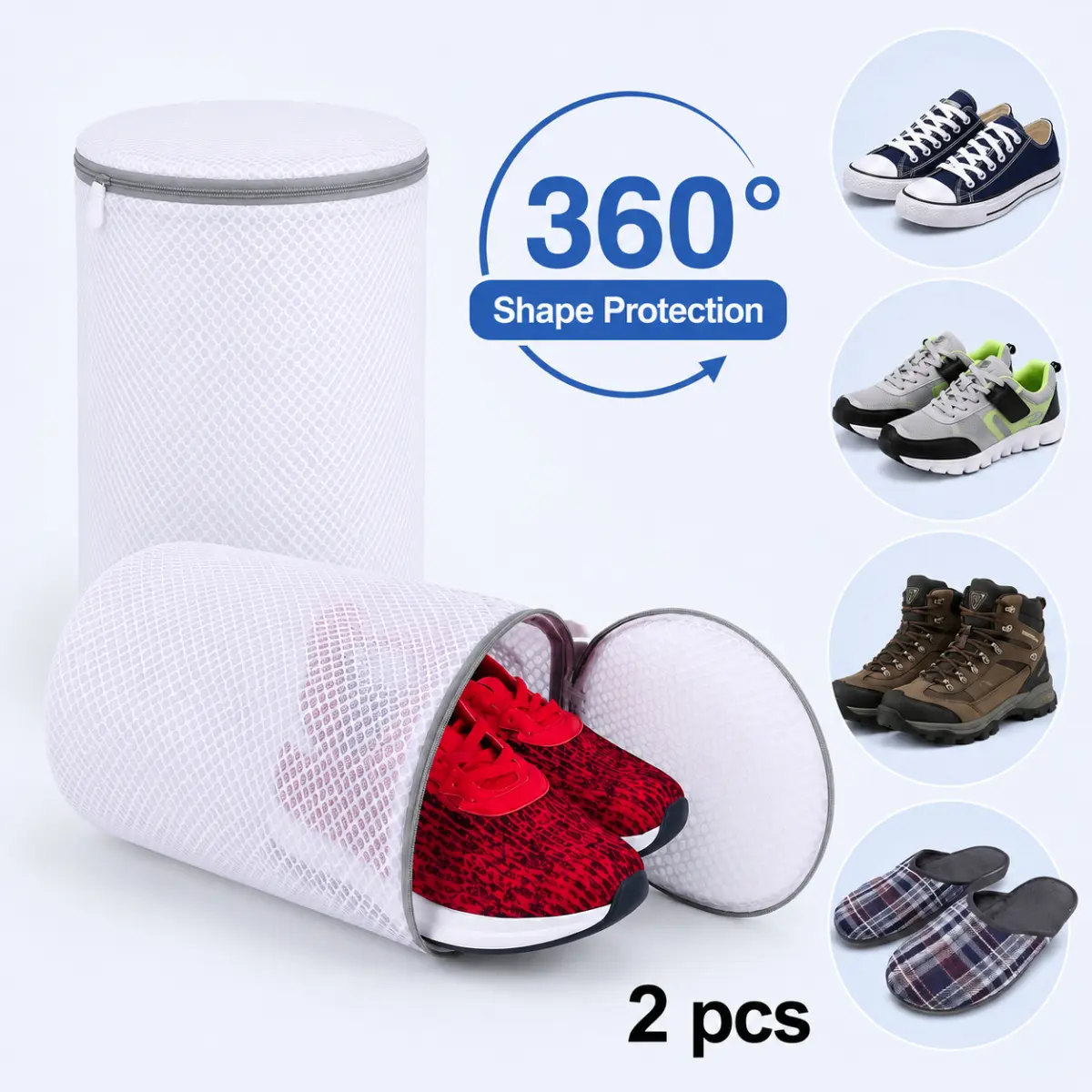 2 Pcs Removable & Washable Zipper Mesh Shoe Laundry Bags, Durable Laundry Aid Accessories, Deformation-Free Protectors for Sneakers, Daily Use Household Storage Essentials, Reusable Durable Shoe Cleaning Bag