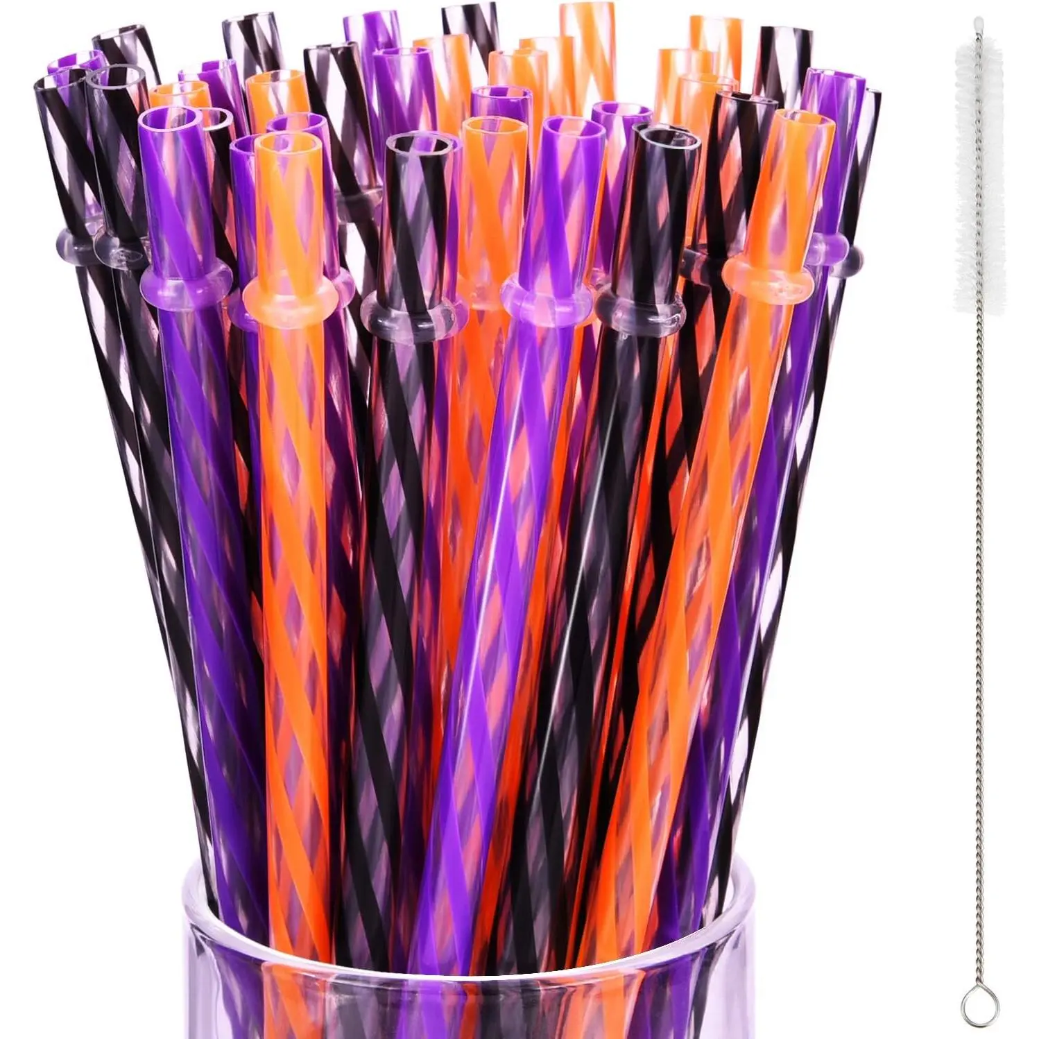 60 count Halloween Straws 9" Plastic  Straw Drinking Straws for Tumblers with Straw Cleaning Brush for Halloween  Christmas Party Family