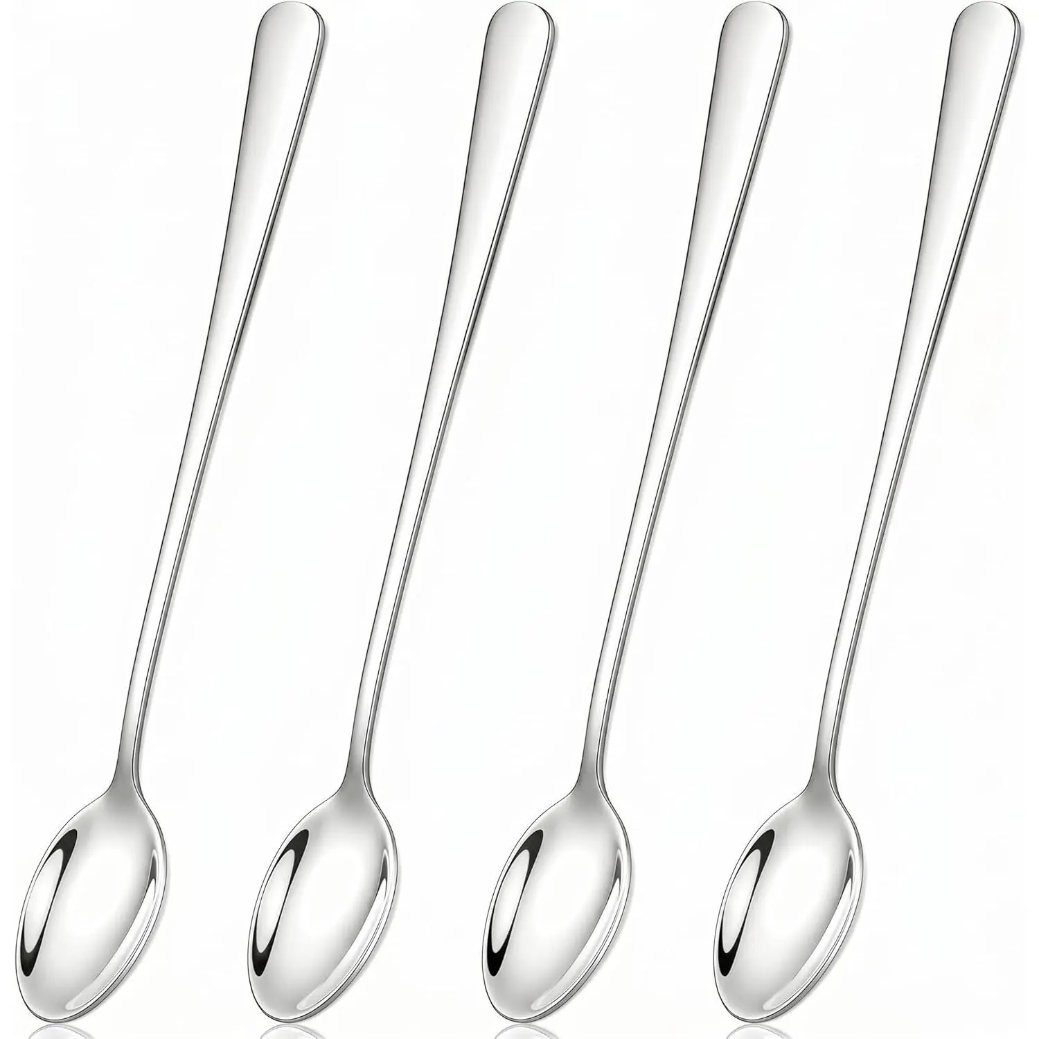 4 count Long Handle Iced  Spoons, 7.7-Inch Stainless Steel Coffee and  Spoons Set for Iced Coffee, Latte, Cold Brew, Yogurt, Sundaes, Jam Jars and Desserts, Dishwasher Safe,