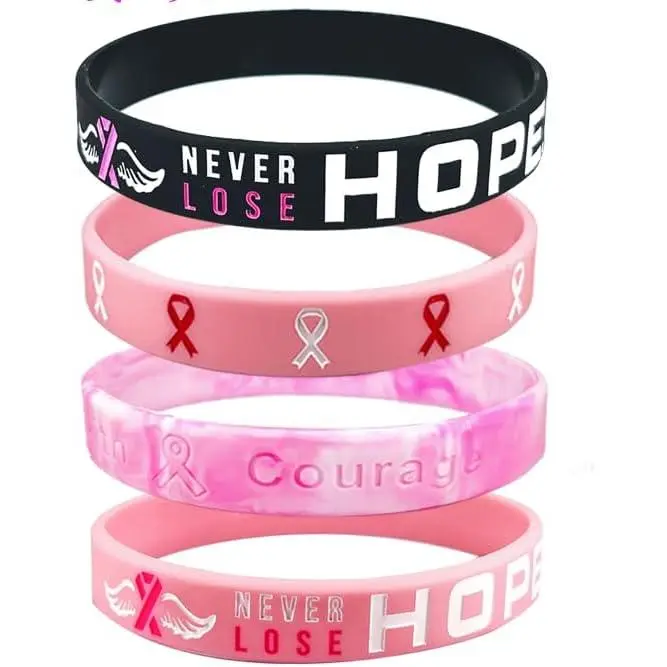 Breast Cancer Awareness  Bracelets  Ribbon Rubber Bracelet Wristbands Hope Faith Strength Courage Cancer Survive Comfort  Encouragement Gifts Party Supplies