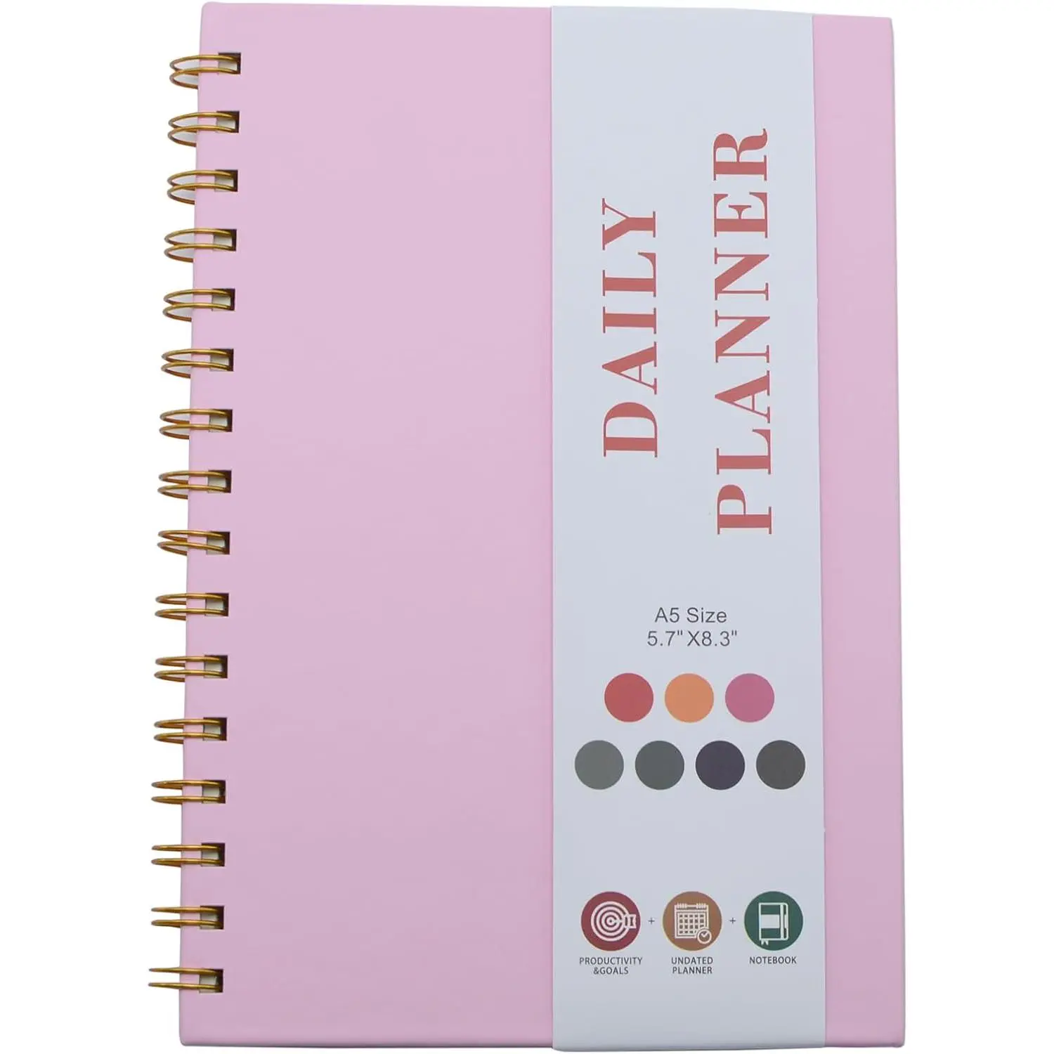 Spiral Planner with Bandage and Inner Pockets,  A5 PU Hardcover 70 Sheets/140 Pages  for Study and Office