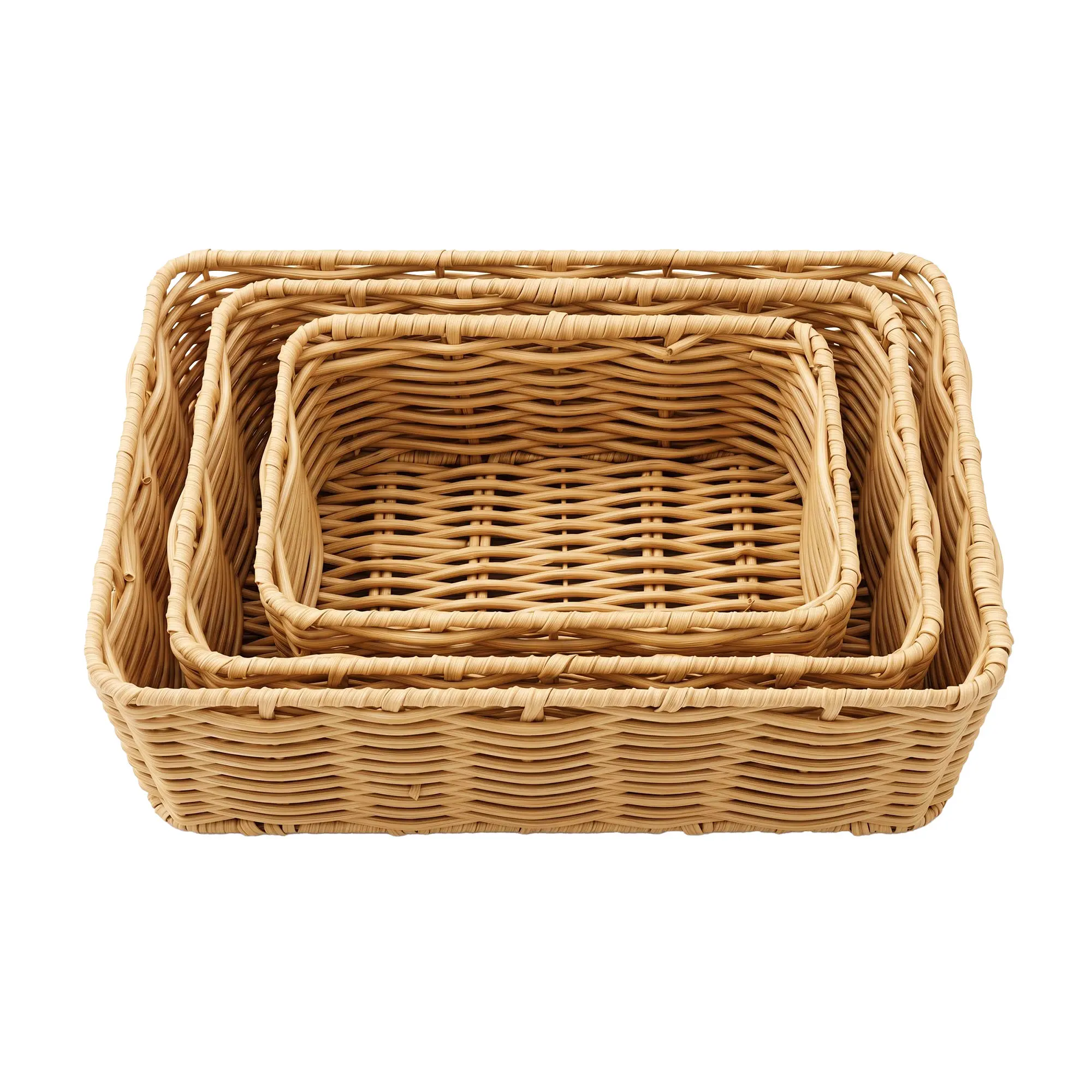 3-Piece Stackable Rattan Storage Baskets with Lids – Natural Woven Organizer Set for Bedroom, Bathroom & Living Room, Washable Nordic Style