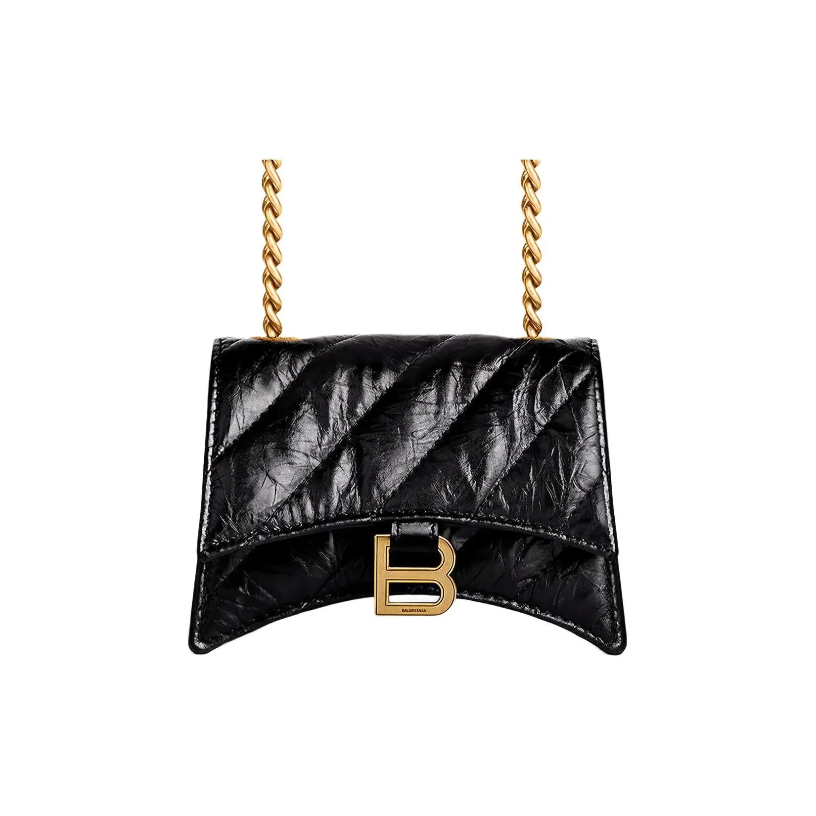 Balenciaga Crush Rivet Magnetic Closure Crossbody Shoulder Bag for Women, Mini Style in Black Leather