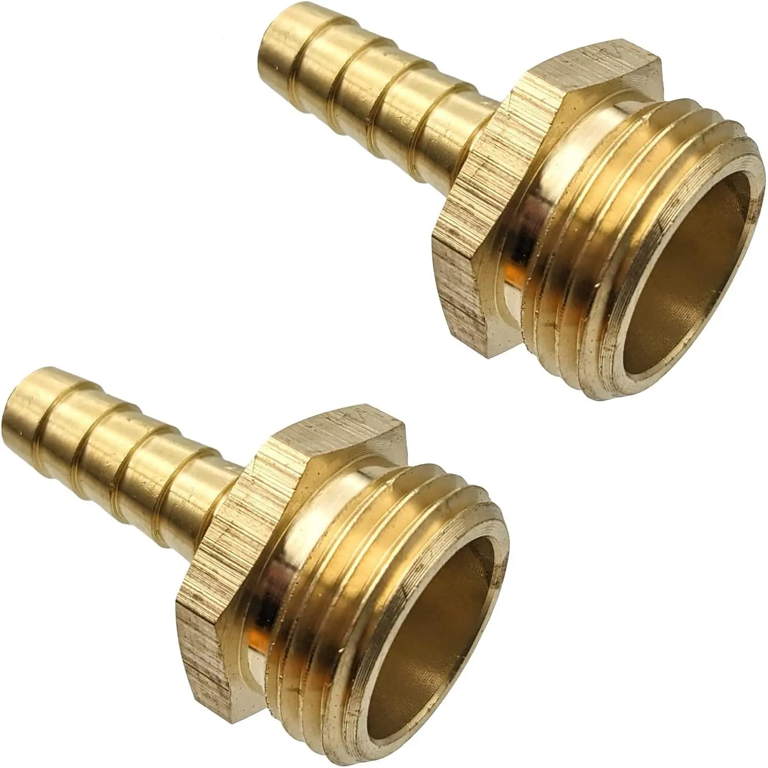 Brass Garden Hose Adapter Fitting, 3/8” Barbed End & 3/4” GHT Male Connector, Heavy Duty, Leak-Free, Rust-Resistant, 2-Pack for Gardening Watering & Irrigation, Outdoor