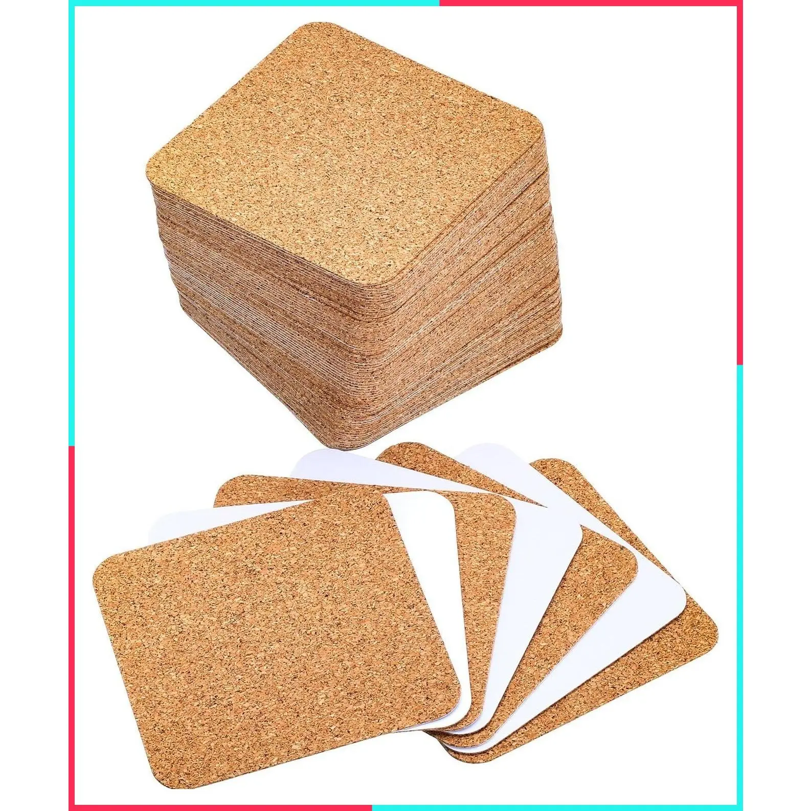 60 Pack 3.78 x 3.78 Inch Self-Adhesive Cork Coaster Squares, Cork Mats for DIY Crafts and Tabletop Protection