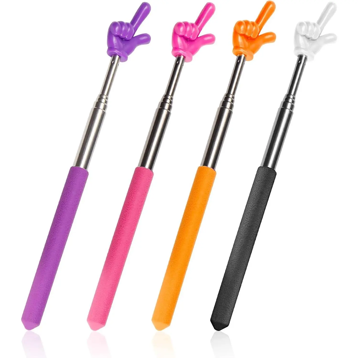 4 count Teacher Pointer Stick for Classroom Extendable Pointer Finger Telescoping Hand Pointer Retractable Pointing Stick Reading Aid for Presentation Whiteboard (Black, Orange, , )