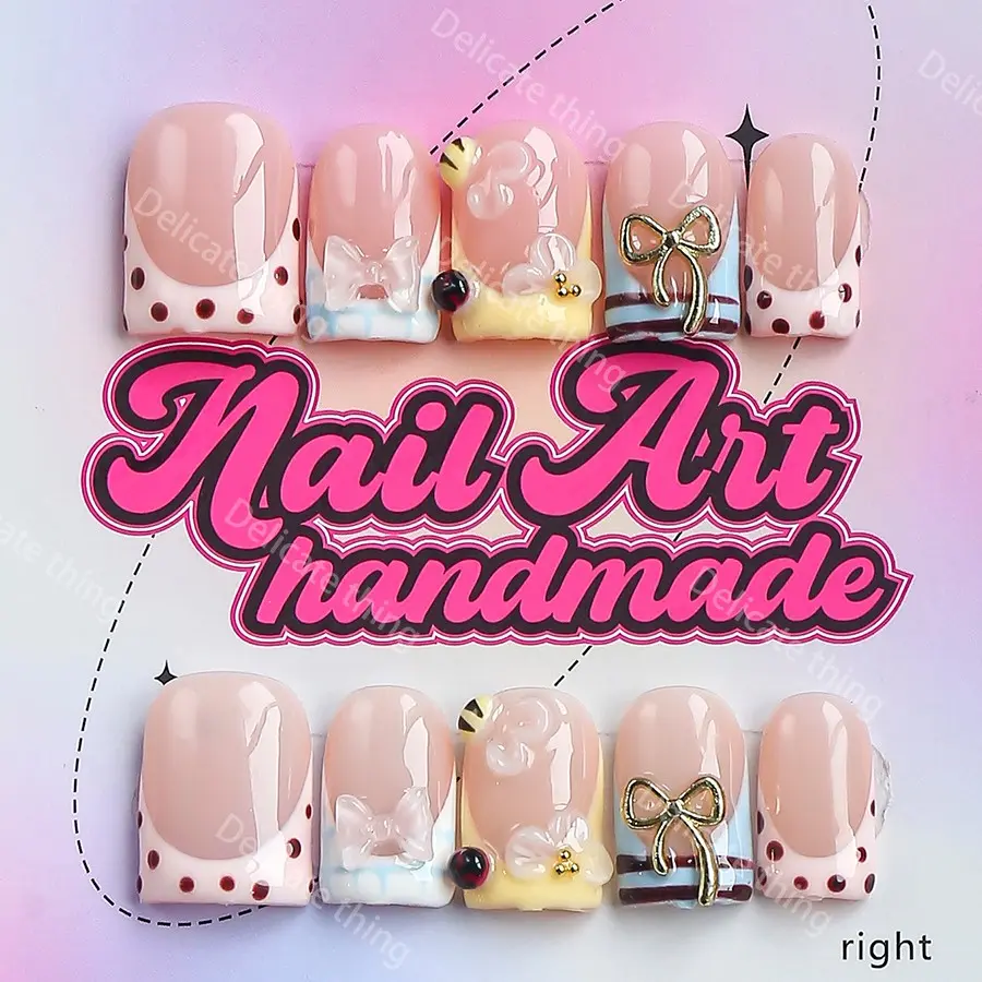 Y2K Square Nails, 10 Fingers Per Set, Handmade, XS-S-M-L Sizes, Perfect for Parties, Dates, Gifts, Includes Glue, Pusher, File