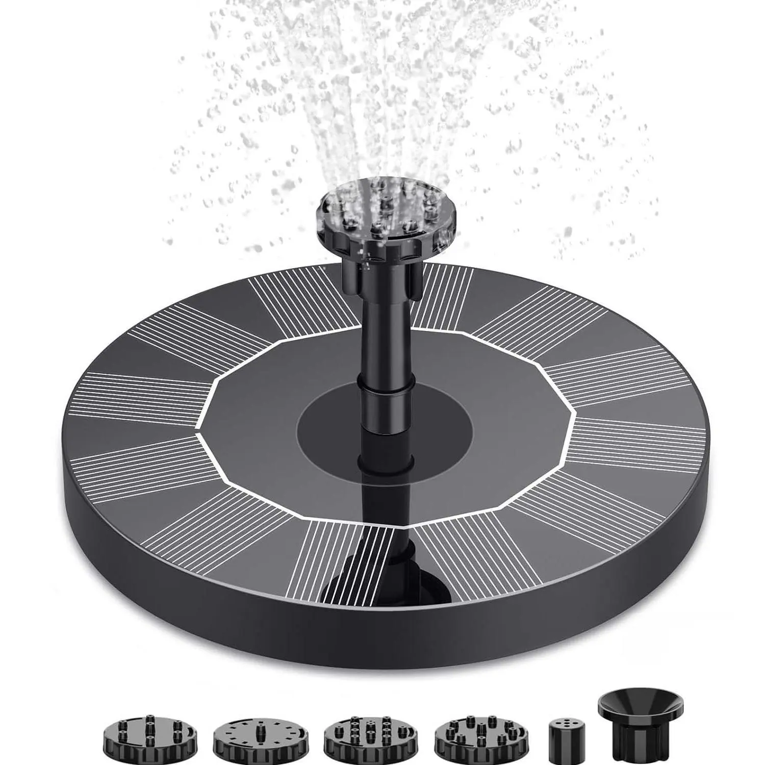 Solar Bird Bath Fountain Pump, Solar Fountain Pump for Bird Bath with 5 Nozzles, Solar Powered Water Fountain Pump for Garden, Ponds, Pool, Fish Tank and Outdoor, 1.5W, 1.5W-New