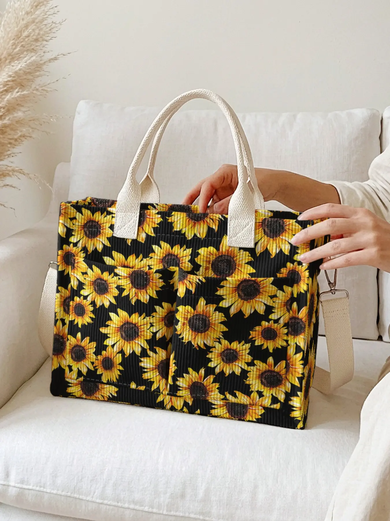 Sunflower Print Travel Bag, Fashionable Casual Bag, Cross Body Bags, Large Capacity Crossbody Shoulder Bag, Durable Multi-Pocket Design, Ideal for Work, Shopping, Picnics