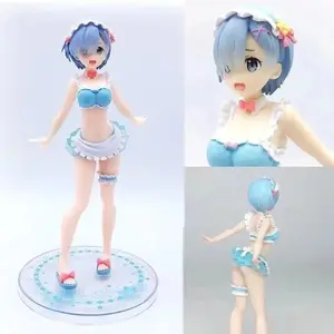 BANDAI 23CM Rem Anime Figure Re:Zero kara Hajimeru Isekai Seikatsu Kawaii Ram Crystal Wedding Dress Model PVC Doll Toys