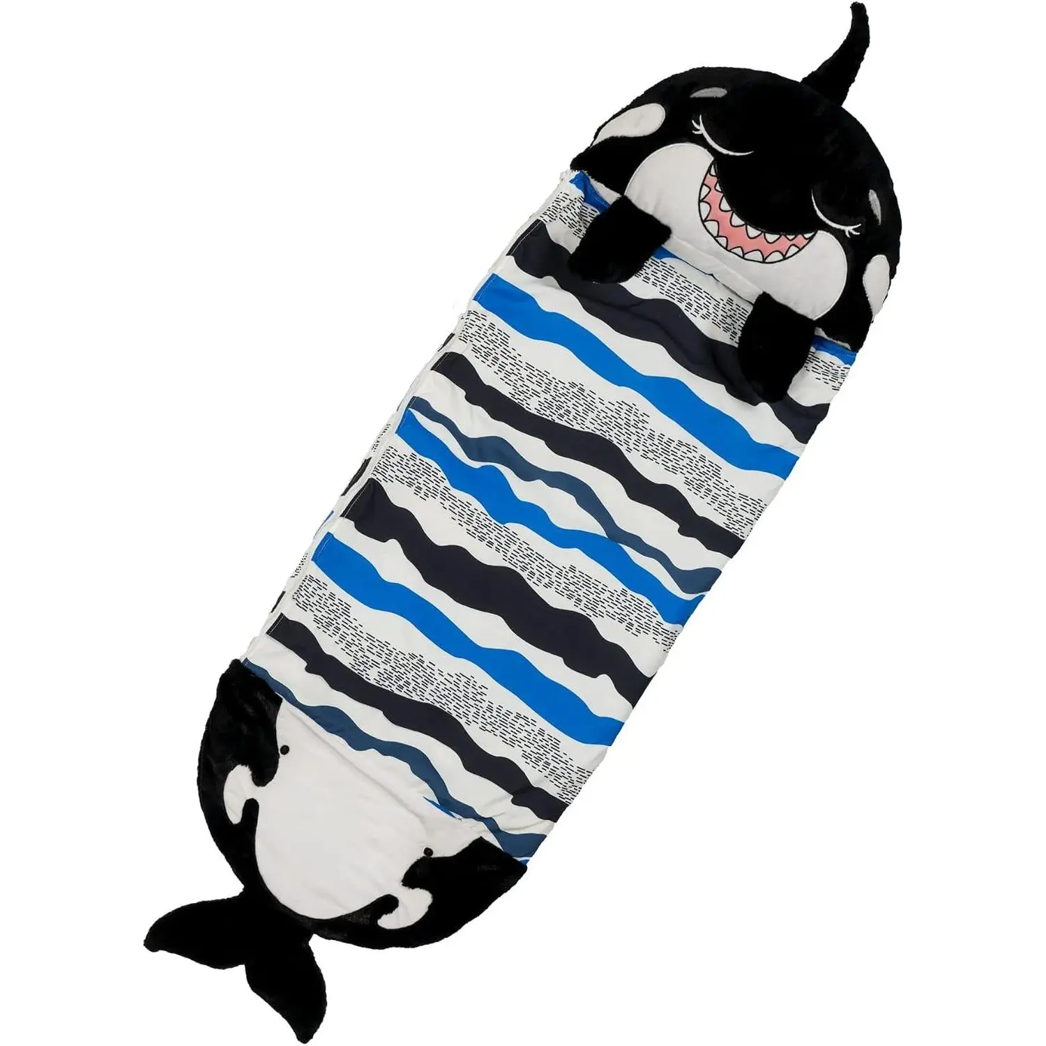 2-in-1 Pillow & Sleepy Sack Large Ozzy The Black Shark 66 x 30 Plush Animal Opens to Soft Sleeping Bag Play Character for Kids 3+
