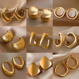9 Pcs Non Tarnish Gold Small Hoop Earrings Set Stainless Steel Ear Stack Trendy Elegant Jewelry