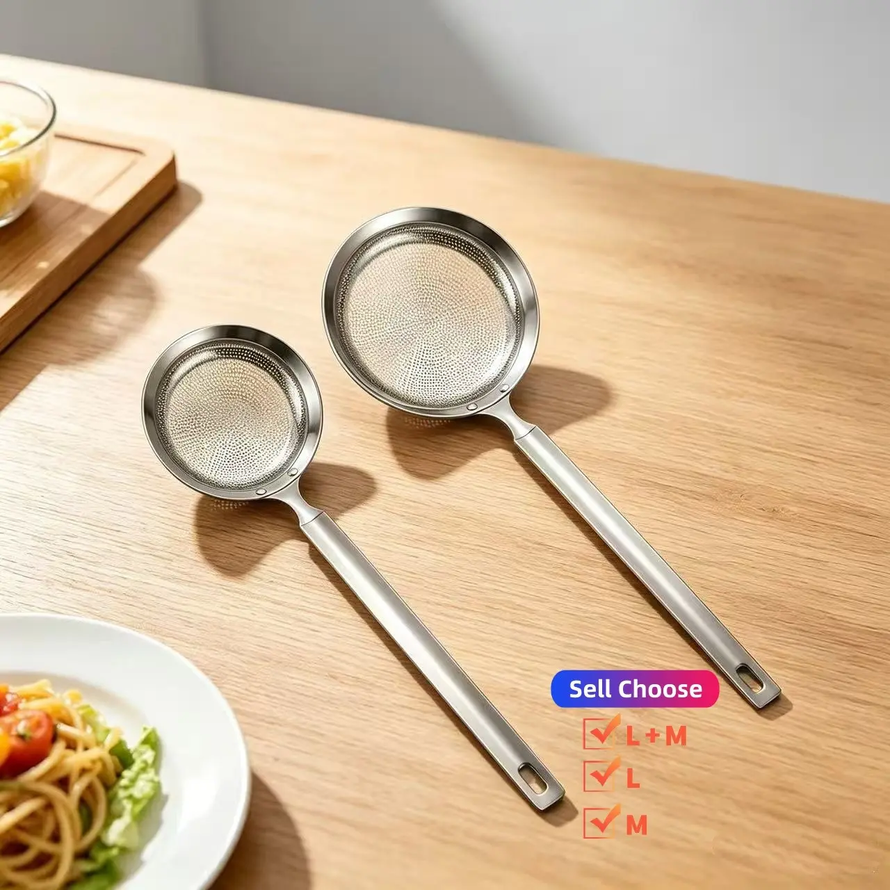 Stainless Steel Oil Separator Spoon, Fine Mesh Filter with Handle, Kitchen Fat Separator, Soup Strainer, Durable Kitchen Tool, Strainers and Colanders