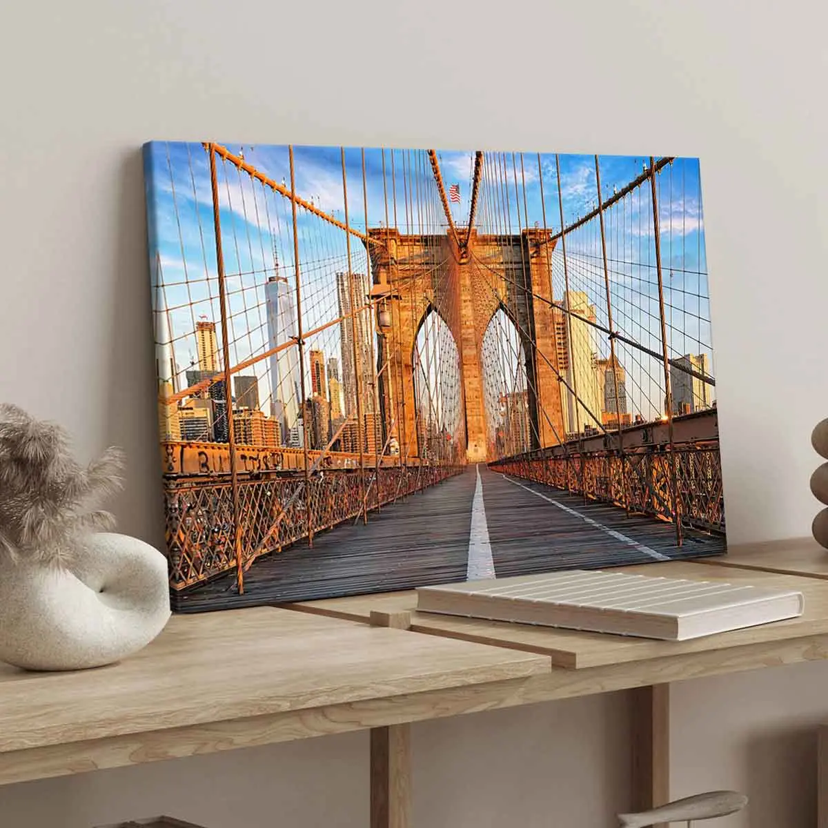 1Count Wooden Frame Canvas, Brooklyn Bridge Cityscape Images, Exquisite Poster, Fashion Bedroom Decoration, Modern Art Home Poster, Waterproof High Definition Printing, Ideal Gift, Art