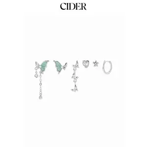 Cider 6 PCS BUTTERFLY & RHINESTONE EARRING SET