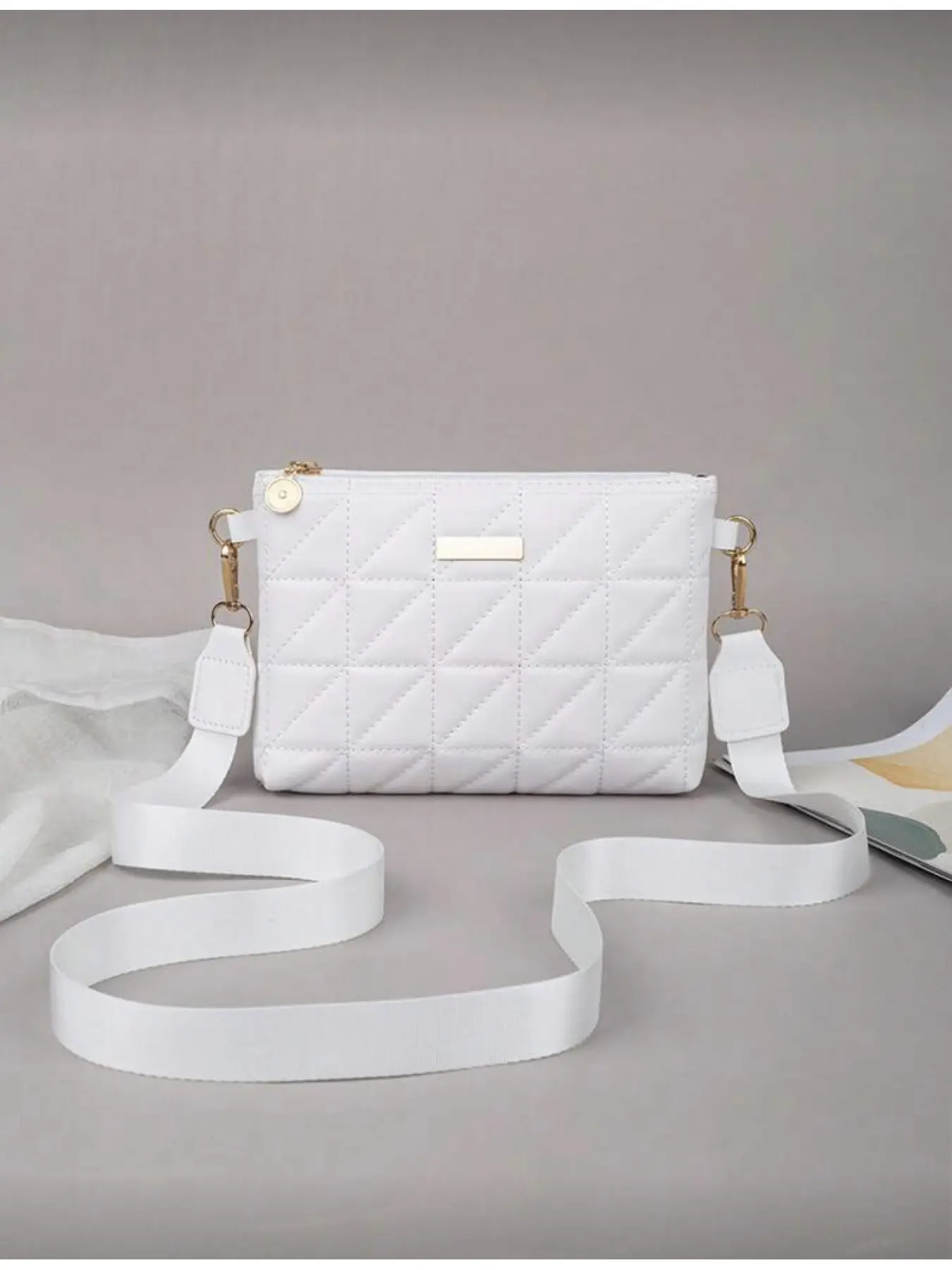 Women's Fashion Top Stitch Crossbody Bag Shoulder Bag Clutch Envelope Bag Rectangular Metal Decoration Cream Handbag for Daily Use