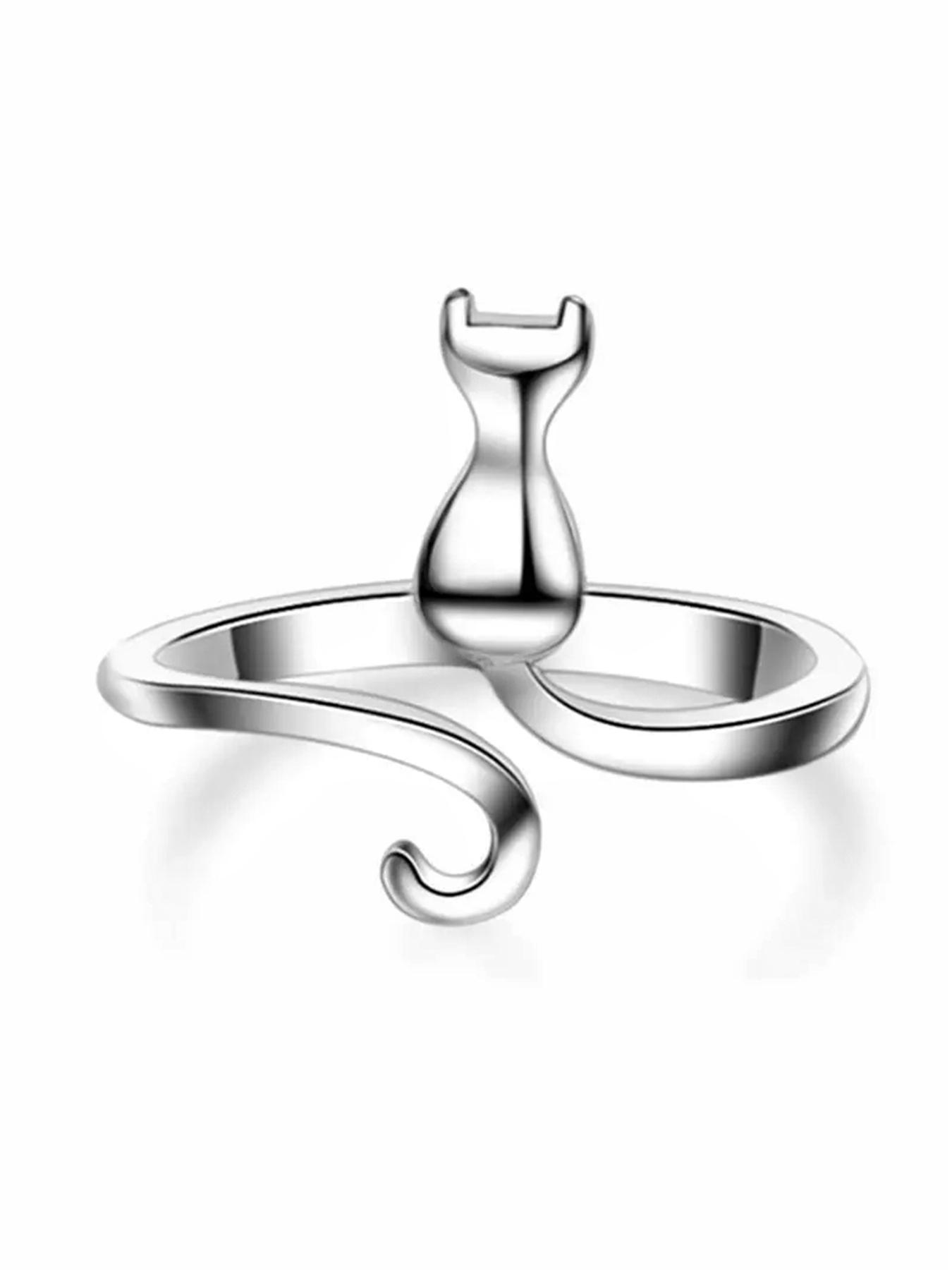 Cute Cat Design Animal Feature Cuff Ring, Adjustable Rings, Copper Material, Accessories for Women & Girls, Jewelry for Party, Daily Clothing Decor, Jewelry for Anniversary Gift, Jewelry For Birthdays, Adjustable Fit