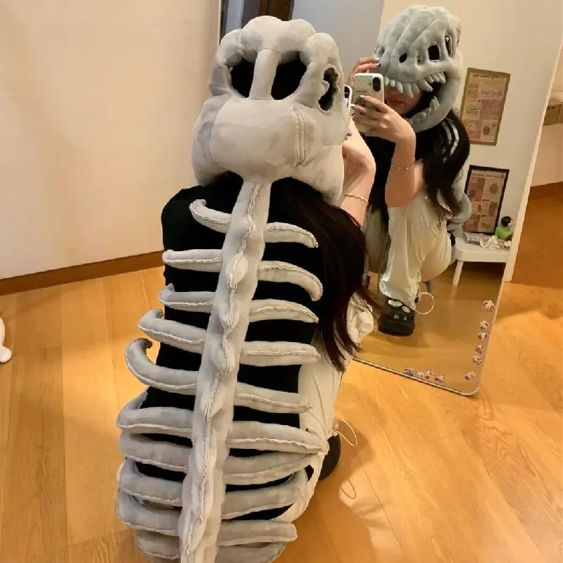 Dinosaur Skeleton Costume Set, Plush Realistic Skull Outfit with Comfortable Headgear and Spine Accessories for Adults & Kids Halloween Parties, Clothes, Party, Costume Ideas, Mask, Cosplay Gear, Full Spine Set, Soft Fabric