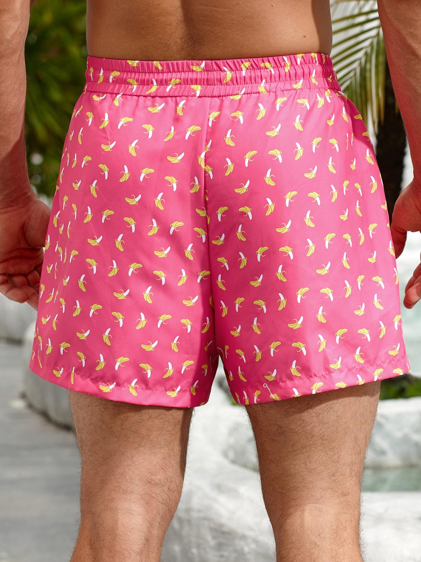 Men's Banana Print Shorts, High Saturation Bright Color, Quick-Dry Breathable Wrinkle-Resistant Fabric, Loose Five-Pocket Design, Summer Fashion