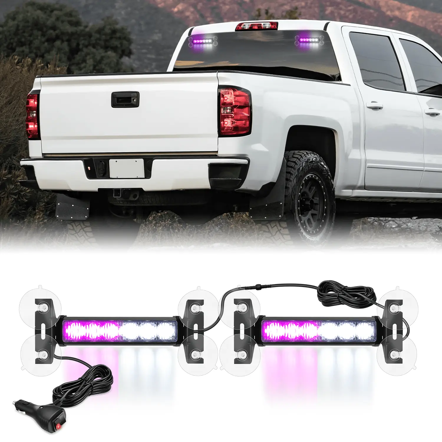 Nilight 12LED Emergency Strobe Traffic Advisor Light Bar 2 in 1 Purple White Dash Warning Safety Flashing Lights Front/Rear Windshield Construction Lights for Trucks Cars Plow Police Vehicles